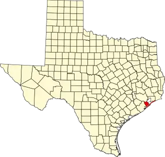 State map highlighting Galveston County