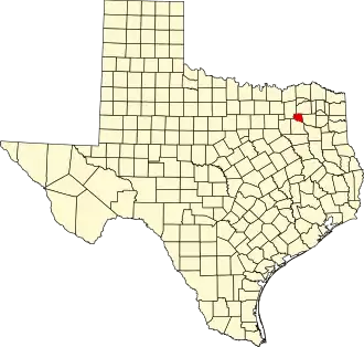 Map of Texas highlighting Rains County