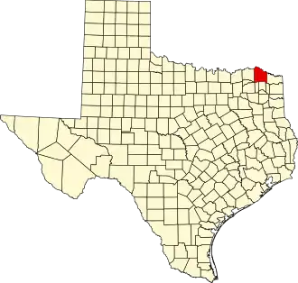 Map of Texas highlighting Red River County