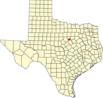 Map of Texas highlighting Somervell County