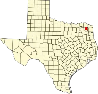 Map of Texas highlighting Titus County