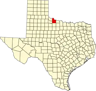 Map of Texas highlighting Wilbarger County