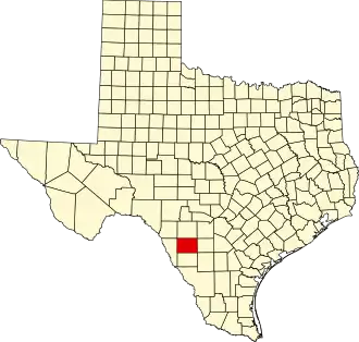 Map of Texas highlighting Zavala County