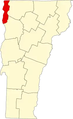 Map of Vermont highlighting Grand Isle County