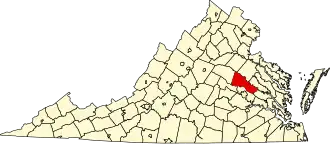Map of Virginia highlighting Hanover County