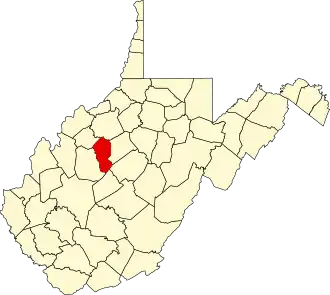 Map of West Virginia highlighting Calhoun County