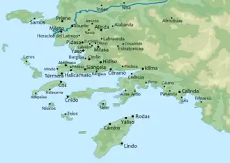 Map of ancient cities of Caria