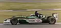 Mark Webber driving the Jaguar R4 with a special Terminator 3: Rise of the Machines engine cover at the 2003 British Grand Prix.