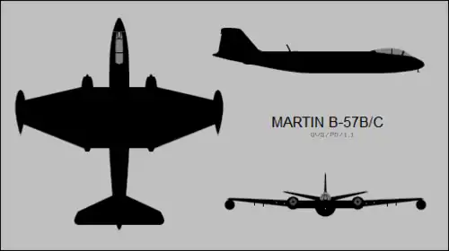 3-view silhouette drawing of the Martin B-57B/C Canberra