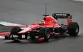 Max Chilton driving the Marussia MR02 in Montmelo (2013).