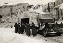 Artemivs massacre 1942: German soldiers in front of the Alabaster Mine in January 1942