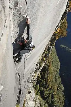 Lead climber on a multi-pitch clib