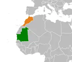 Map indicating locations of Mauritania and Morocco