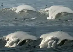 4-frame image that shows the break of Mavericks