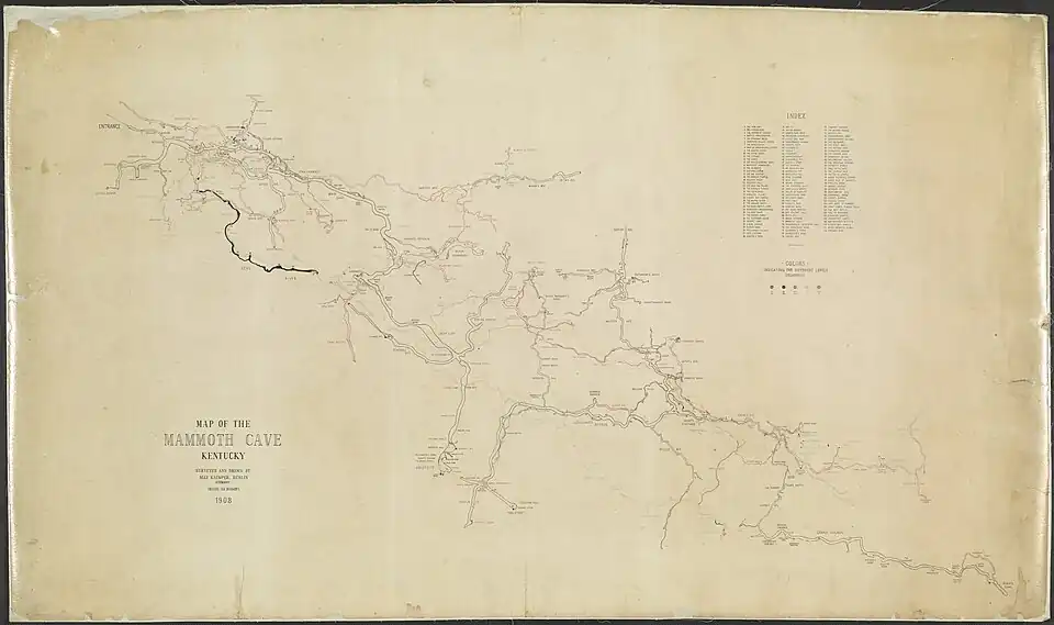 1908 map of Mammoth Cave, produced by Max Kämper with Ed Bishop as his guide