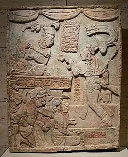 Yaxchilan lintel, war chief presenting captives to the king, 783 CE (Kimbell Art Museum)
