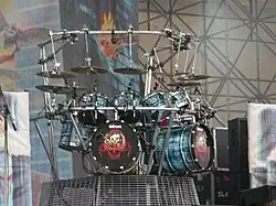 Cymbals mounted on a drum rack