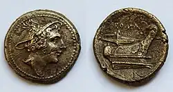 Mercury portrait on a bronze semuncia (215–211 BC)