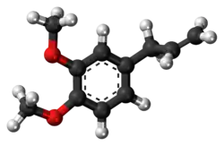 Ball-and-stick model of the methyl eugenol molecule