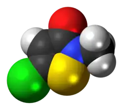 Space-filling model of the methylchloroisothiazolinone molecule