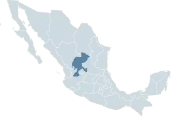 Zacatecas' location within Mexico