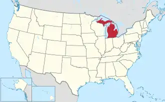 Location of Michigan within the United States