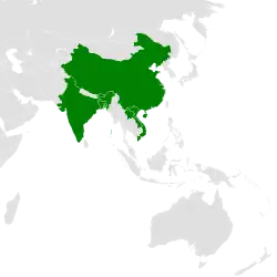 from northeastern India to southern China and central Vietnam