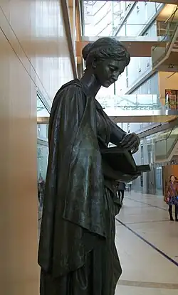 1889 bronze sculpture of Minerva in Minneapolis Central Library atrium