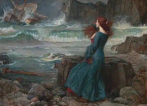 Painting showing Miranda observing the wreck of the King's ship