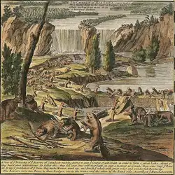 Inset of Moll's so-called Beaver Map from The World Described, a scene he copied from a map by Nicolas de Fer[17]