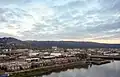 View from Fremont Bridge with Tualatin Mountains and Forest Park in distance