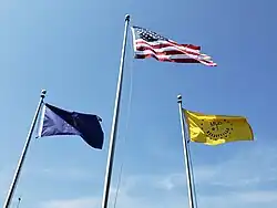 Flags flying at the Mooresville Education Center.