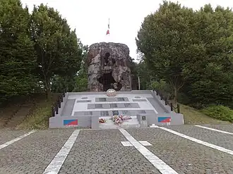 The ruins of the mill, and memorial