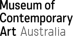 Black text saying "Museum of Contemporary Art Australia" with the last word spelled out in dots