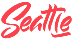 The word "Seattle" written in a red, calligraphic font