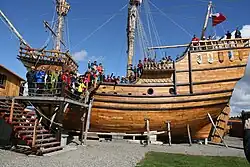 Replica of nao Victoria, tourists on board.