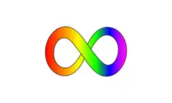 A rainbow infinity symbol on a white background.