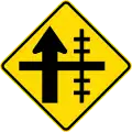 Railway level crossing on side road to right
