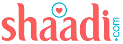 A wordmark displaying shaadi.com with an encircled heart above it