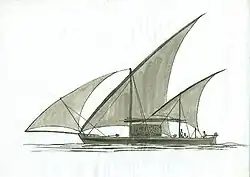 Naalu battheli, a Maldive fishing sailboat transformed into a temporary trading boat.