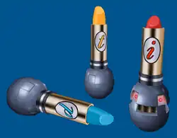 An image of three objects that look like lipsticks, each with a small round base. The lipsticks are marked with the letter 'p', 't', and 'i', respectively.