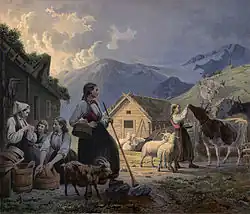 An Evening at the Hut of the Cow-Herdesses, Knud Bergslien, before 1858
