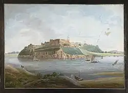 Depiction of Chunar fort from its northern view across the Ganges River