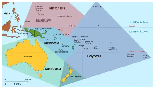 UN geoscheme for Oceania &nbsp;&nbsp;Australia and New Zealand &nbsp;&nbsp;Melanesia &nbsp;&nbsp;Micronesia &nbsp;&nbsp;Polynesia