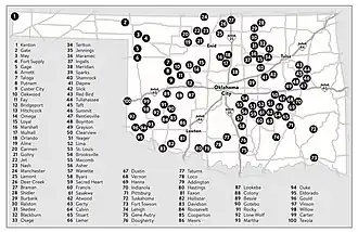 Composite map of ghost towns in Oklahoma