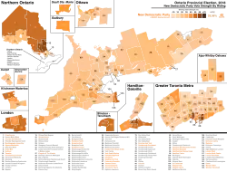 The percentage of votes cast for the NDP by riding.