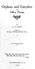 Title page to Orpheus and Eurydice and Other Poems