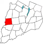 Otsego County map with the Town of Pittsfield in red