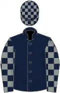 Dark blue, dark blue and grey check sleeves and cap