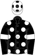 Black, white spots and armlets, white cap, black spots